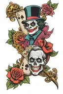 upper arm sleeve featuring 2 joker cards, an ace of spades, and 2 of soades tattoo design idea