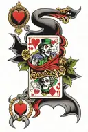 upper arm sleeve featuring 2 joker cards, an ace of spades, and 2 of soades tattoo design idea