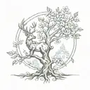 Incorporate symbols of Slovakia and Scotland into a unique tree design, with deer and flowers intertwined throughout tattoo design idea