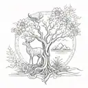 Incorporate symbols of Slovakia and Scotland into a unique tree design, with deer and flowers intertwined throughout tattoo design idea