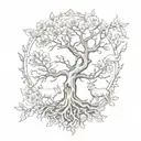 Incorporate symbols of Slovakia and Scotland into a unique tree design, with deer and flowers intertwined throughout tattoo design idea