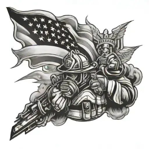 fire fighter police patriotic arm sleeve tattoo design idea