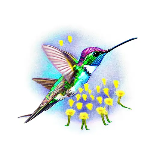 hummingbird with dandelion  tattoo design idea