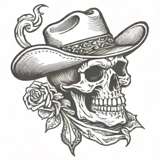 skull wearing cowboy hat with neck handkerchief  tattoo design idea