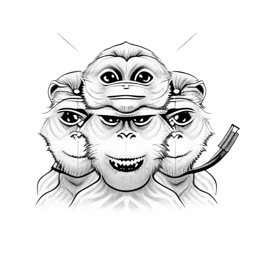 Three wise monkeys with eyes as their ears tattoo design idea
