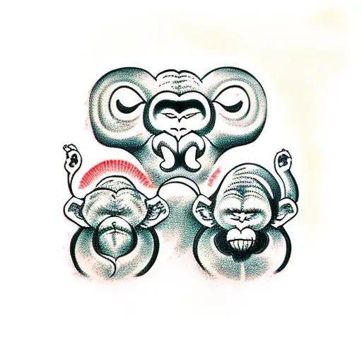 Three monkeys with different expressions representing see no evil, hear no evil, speak no evil tattoo design idea