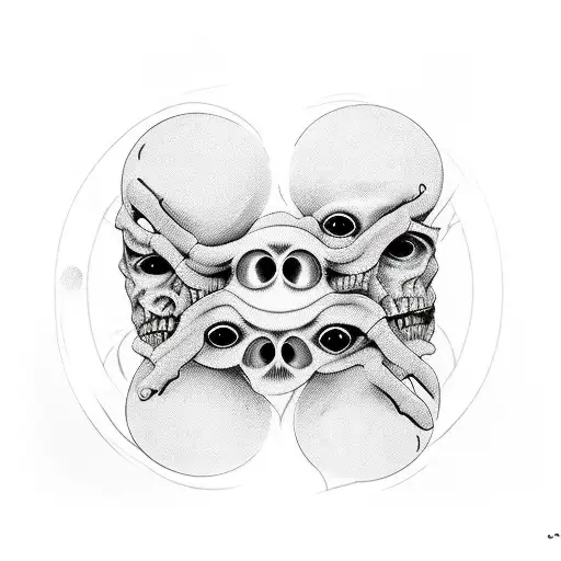 Three eyes with different expressions representing see no evil, hear no evil, speak no evil tattoo design idea