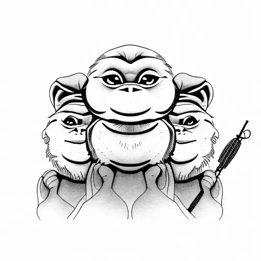 Three wise monkeys with eyes as their ears tattoo design idea