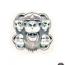 Three monkeys with different expressions representing see no evil, hear no evil, speak no evil tattoo design idea