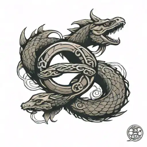 ouroboros in the form of infinity, consisting of two rings: the first is a carp, the second is a dragon tattoo design idea
