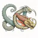 in the form of a figure eight carp and dragon ouroboros with signs tattoo design idea