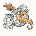 in the form of a figure eight carp and dragon ouroboros with signs tattoo design idea