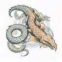 in the form of a figure eight carp and dragon ouroboros with signs tattoo design idea