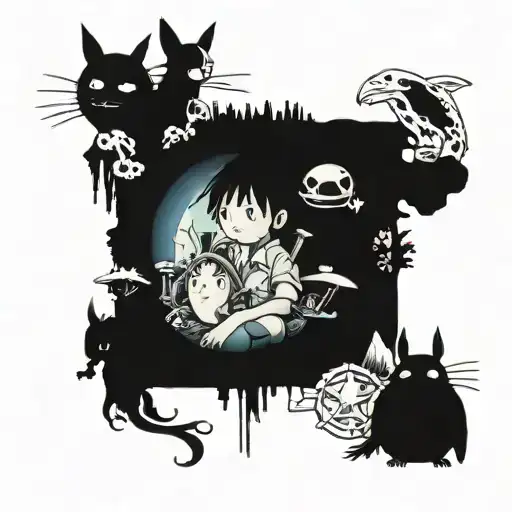 Studio Ghibli collage tattoo design idea