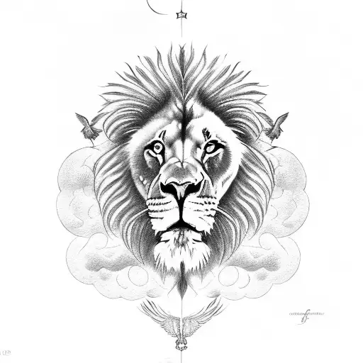 lion with doves and clouds but with dates and name for the forearm tattoo design idea