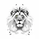 lion with doves and clouds but with dates and name  tattoo design idea