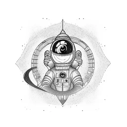 black hole, astronaut, space, rocket ship  tattoo design idea