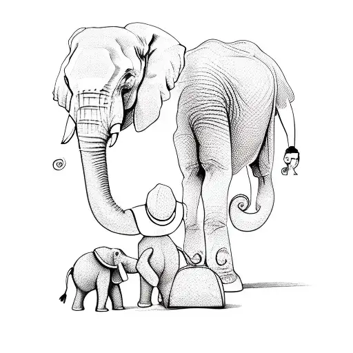 a family with an elephant hat tattoo design idea