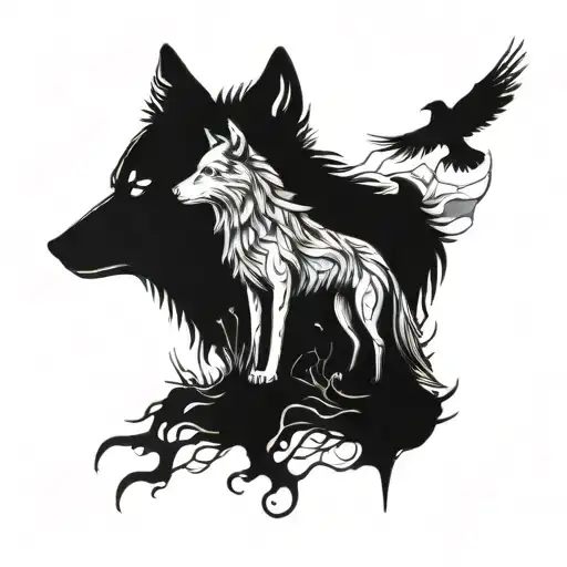 wolf and hawk tattoo design idea