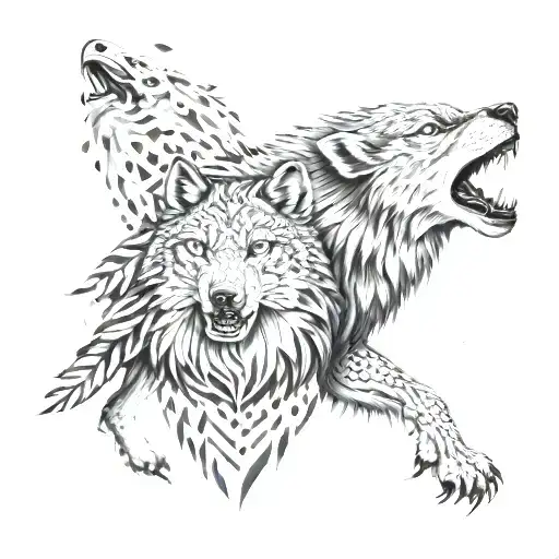 wolf and hawk tattoo design idea