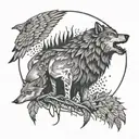 wolf and hawk tattoo design idea