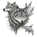 wolf and hawk tattoo design idea