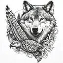 wolf and hawk tattoo design idea