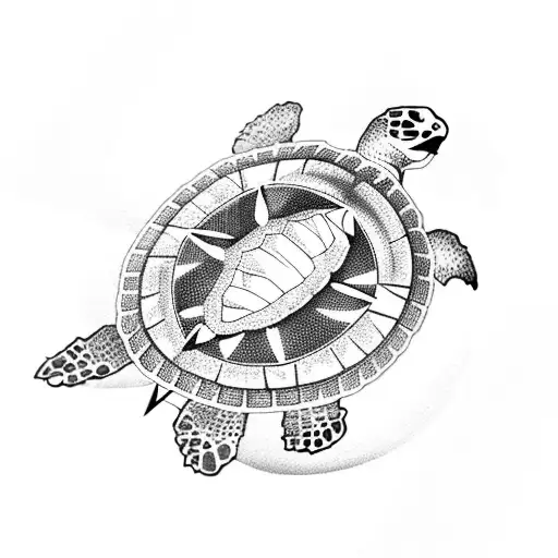 sea turtle compass tattoo design idea