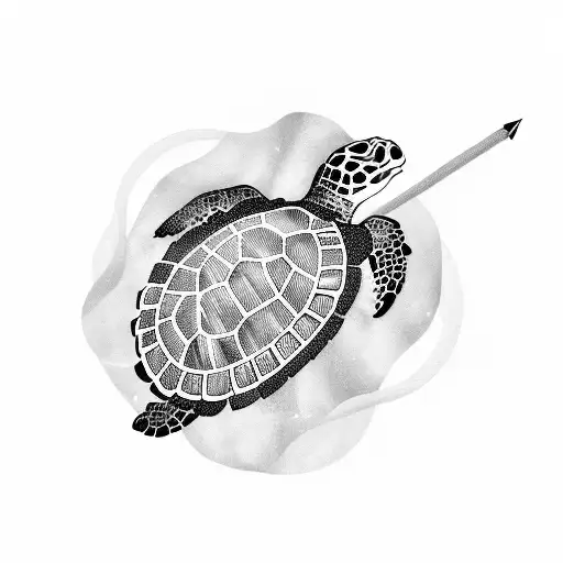 sea turtle with compass tattoo design idea