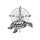 sea turtle with compass on its shell tattoo design idea