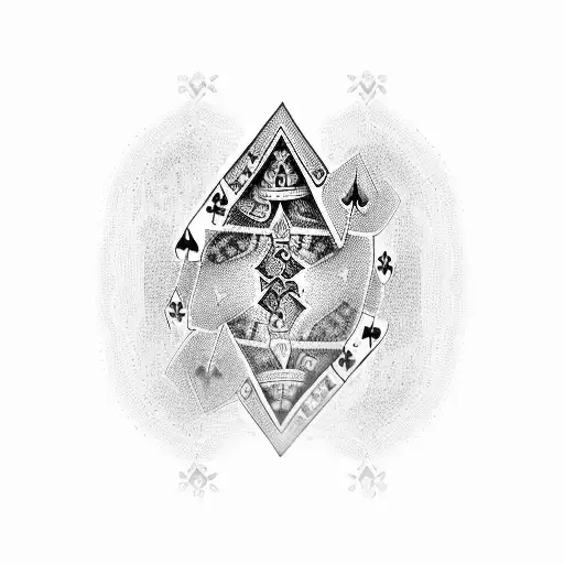 A dotwork design of a poker hand with a king of spades as the centerpiece tattoo design idea