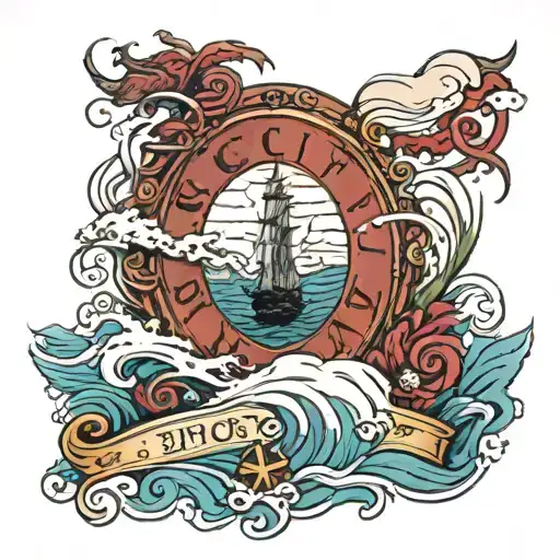 sic parvis magna writing with waves crashing in the background tattoo design idea