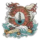 sic parvis magna writing with waves crashing in the background tattoo design idea