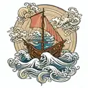 sic parvis magna writing with waves crashing in the background tattoo design idea