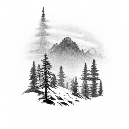 A silhouette of a cross country mountain biker racing down a challenging trail with the sun setting behind tattoo design idea