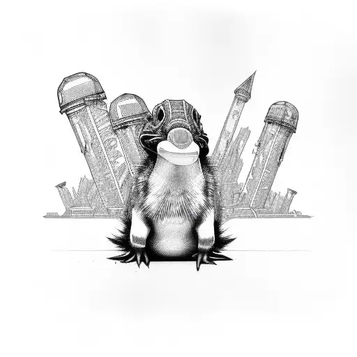 punk platypus with a punk jacket tattoo design idea