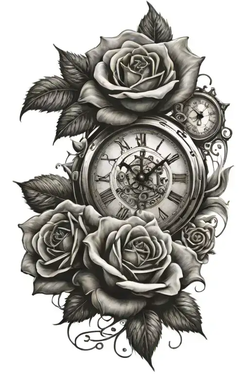 Roses and Clocks with a knife half sleeve tattoo  tattoo design idea