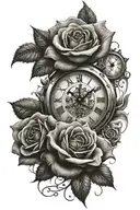 Roses and Clocks with a knife half sleeve tattoo  tattoo design idea