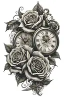 Roses and Clocks with a knife half sleeve tattoo  tattoo design idea