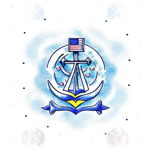 moon with anchor  tattoo design idea