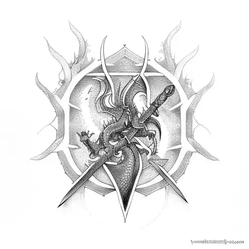 sword and a dragon and a cross tattoo design idea