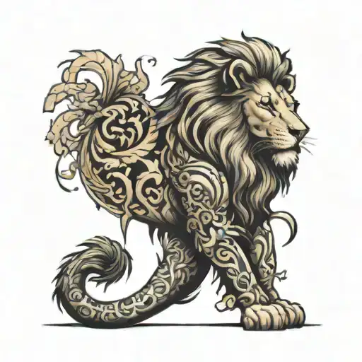 sleeve tattoo of a lion with jesus    tattoo design idea