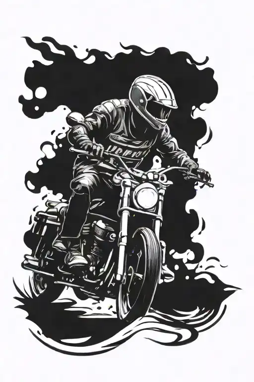 trailer about to collide with a motorcycle in the 90s tattoo design idea