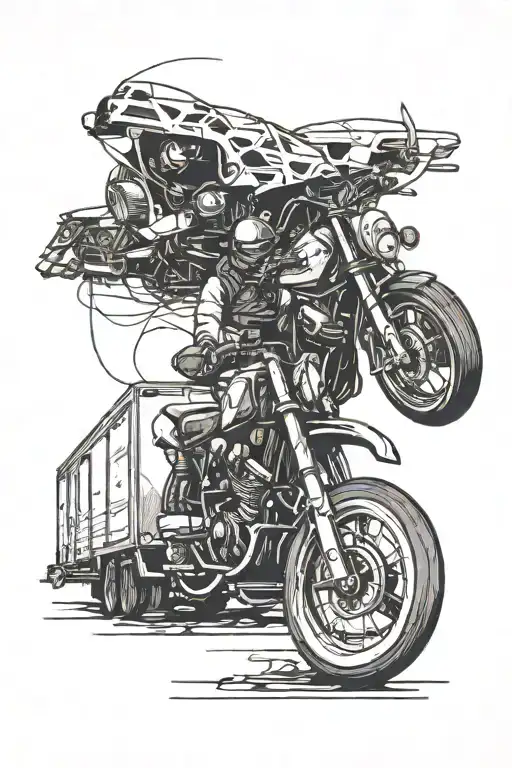 trailer almost crashed with a motorcyclist in the 90s tattoo design idea