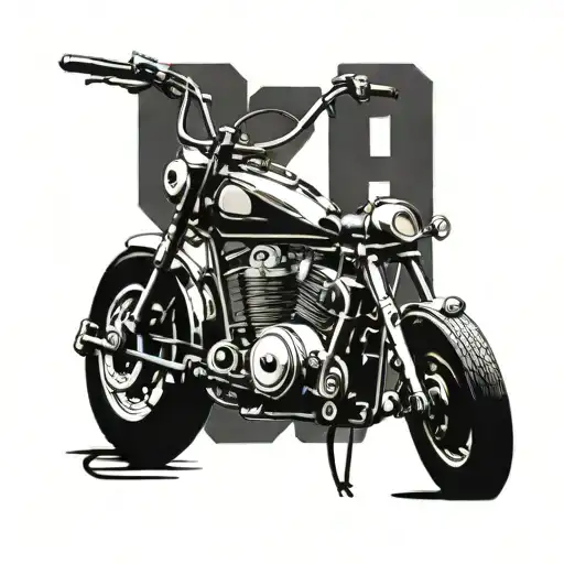 A vintage motorcycle with a cassette tape wrapped around it, symbolizing the 90s music era tattoo design idea