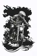 trailer about to collide with a motorcycle in the 90s tattoo design idea