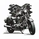 A vintage motorcycle with a cassette tape wrapped around it, symbolizing the 90s music era tattoo design idea