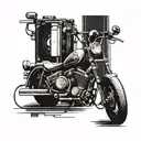 A vintage motorcycle with a cassette tape wrapped around it, symbolizing the 90s music era tattoo design idea