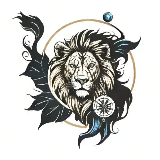 Make a tattoo with a lion, a blue eye and a compass, the tattoo should be black and white lefordítása angol nyelvrő tattoo design idea