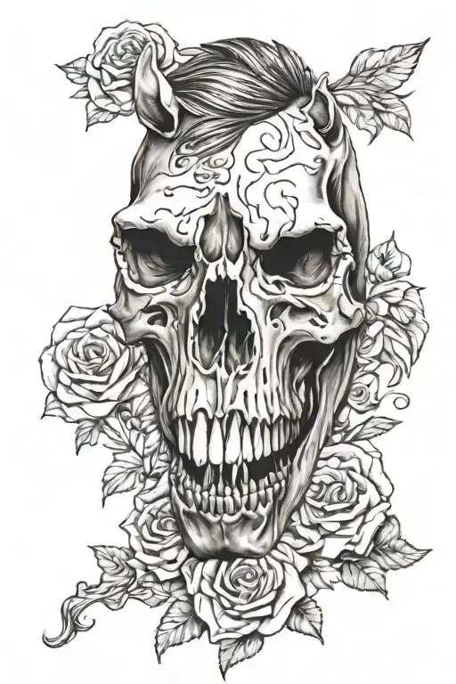 realistic half horse half skull horse tattoo design idea